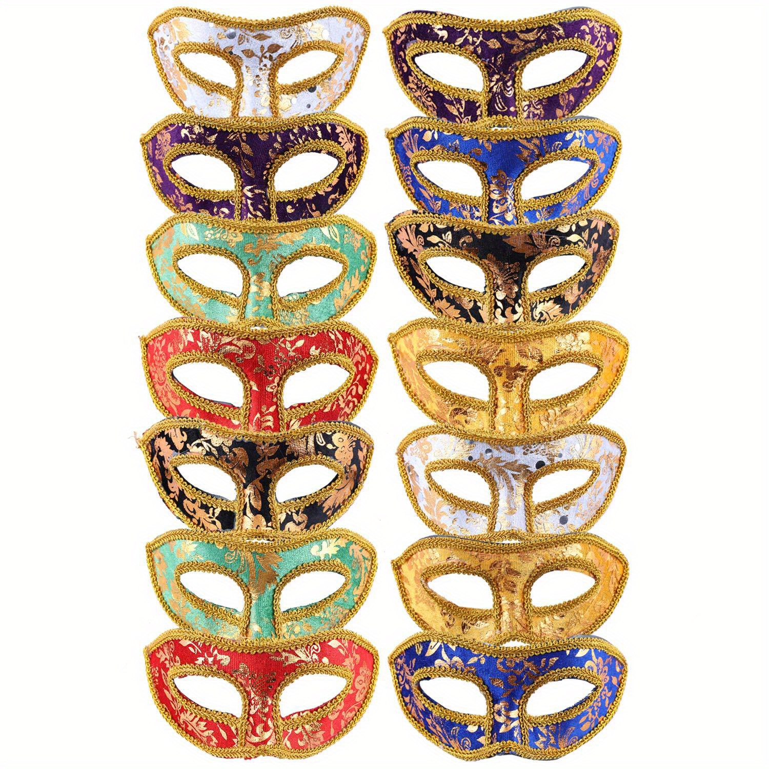 

14pcs Venetian Masquerade Mask Set - Sparkling Half Face Masks For Mardi Gras, Halloween & Christmas Parties - Adjustable Ribbon Fit, Design