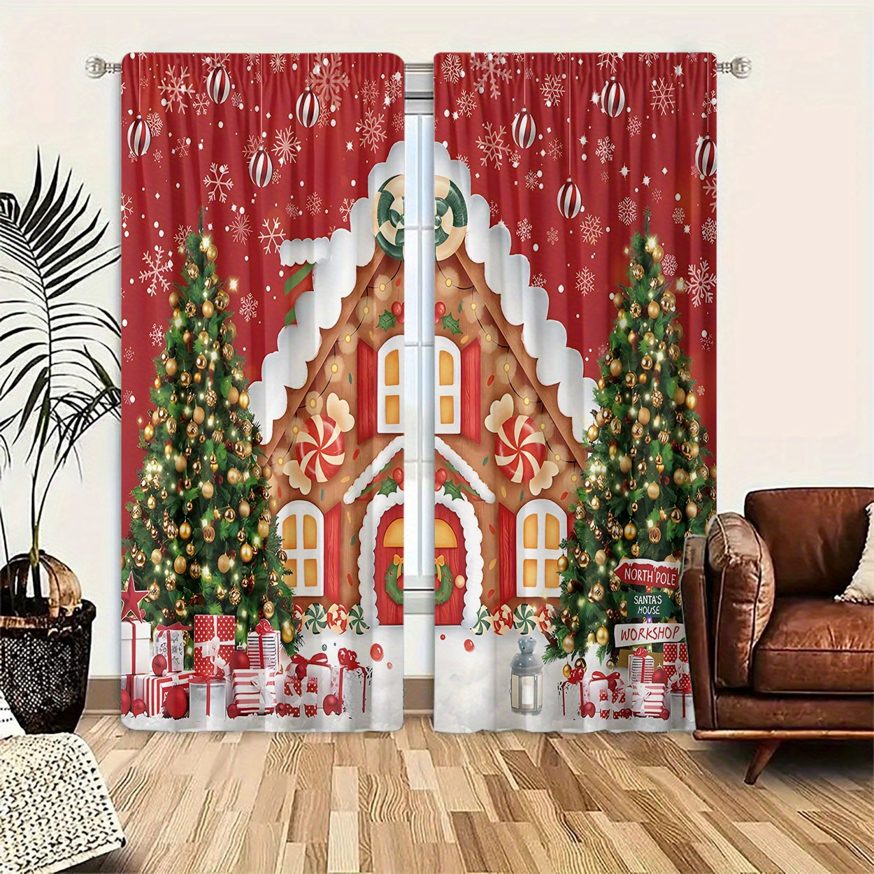 

2pcs Christmas Curtains - , Rod For , , & , For Christmas