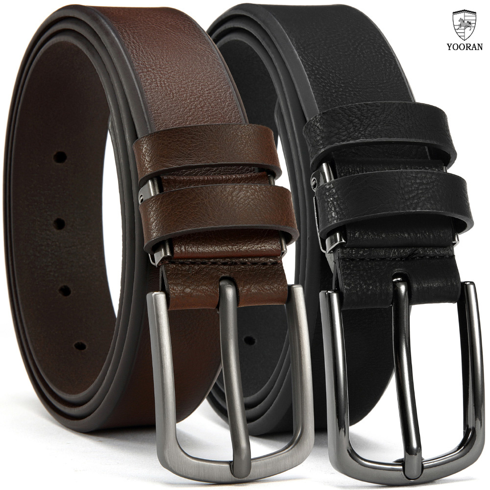 

2pcs Yooran Men's Leather Belt Pin Casual Cowhide Men' Classic Vintage Belts Gifts With Gift Box, Length Cut