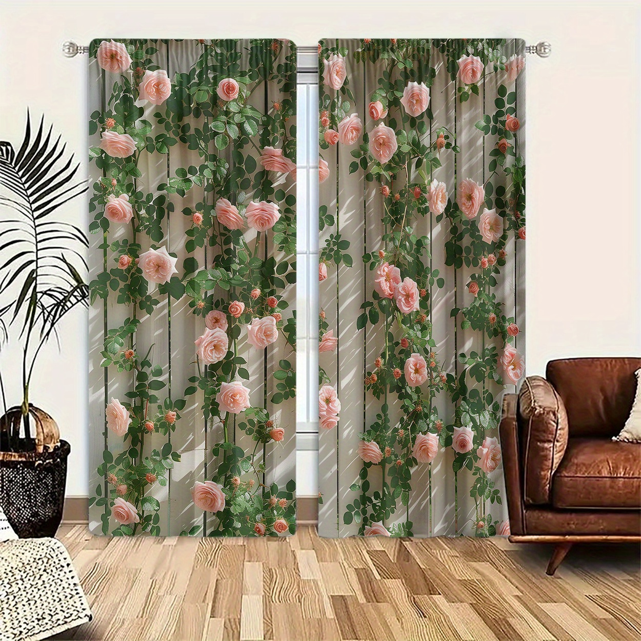 2pcs 3D Three-dimensional Flower Curtains For Living online Room, Light Filtering Windo