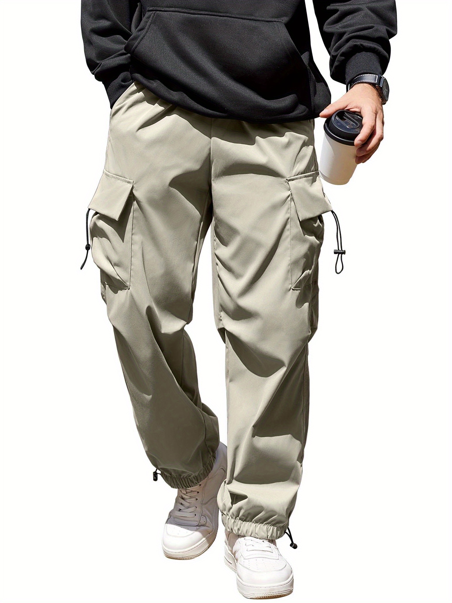 mens casual cargo pants loose fit drawstring waist multiple - Temu