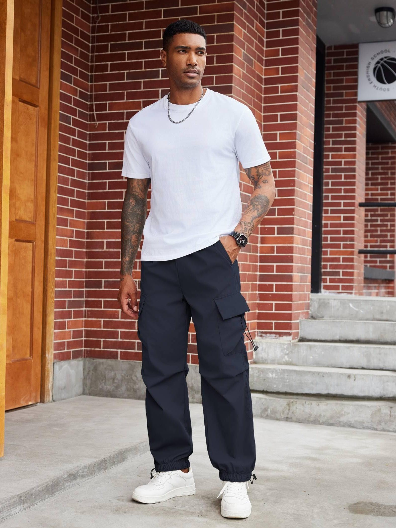 mens casual cargo pants loose fit drawstring waist multiple - Temu