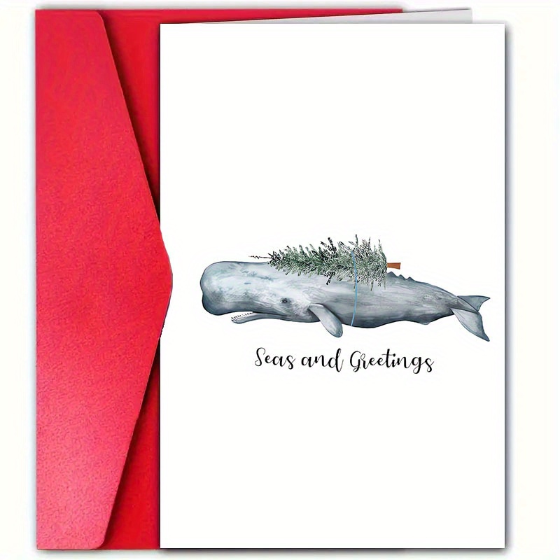 

1pc Christmas Greeting Card With Envelope - Whale Design, Paper Material, For Anyone, Perfect For Family, Colleagues, Classmates - Festive Holiday Card For Warm Wishes And Happy Holidays