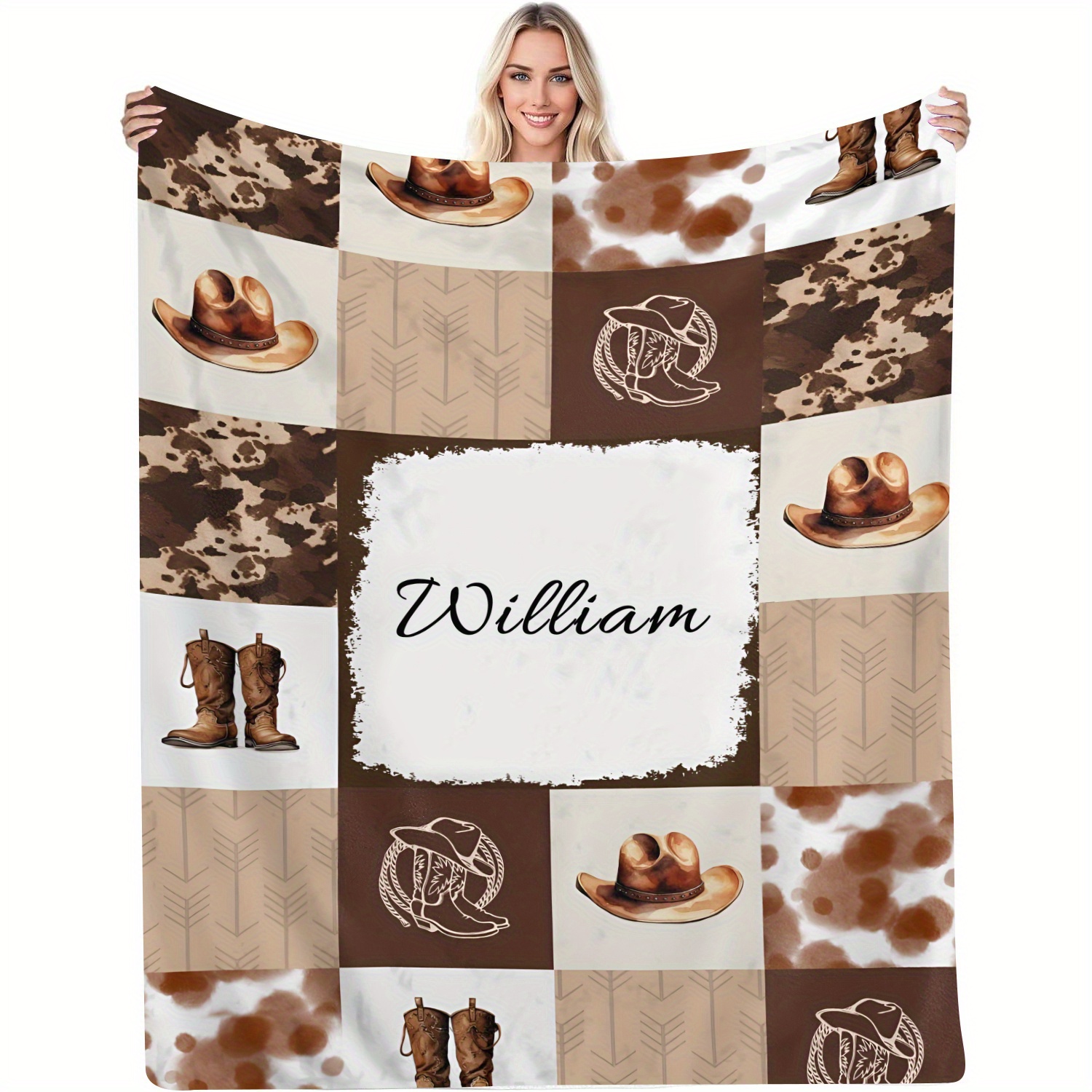 

Personalized Denim Print Flannel Throw Blanket With Custom Name - Soft, Cozy, Gift For Couch, Bed, Office, And Travel