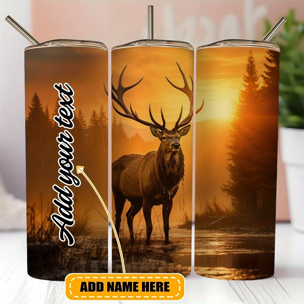 

Personalized 20oz Stainless Steel Tumbler With Custom Text, Hunting Elk Design, Leakproof Lid & Straw Included - Multipurpose, Reusable, Hand Wash Recommended, No Electricity Needed