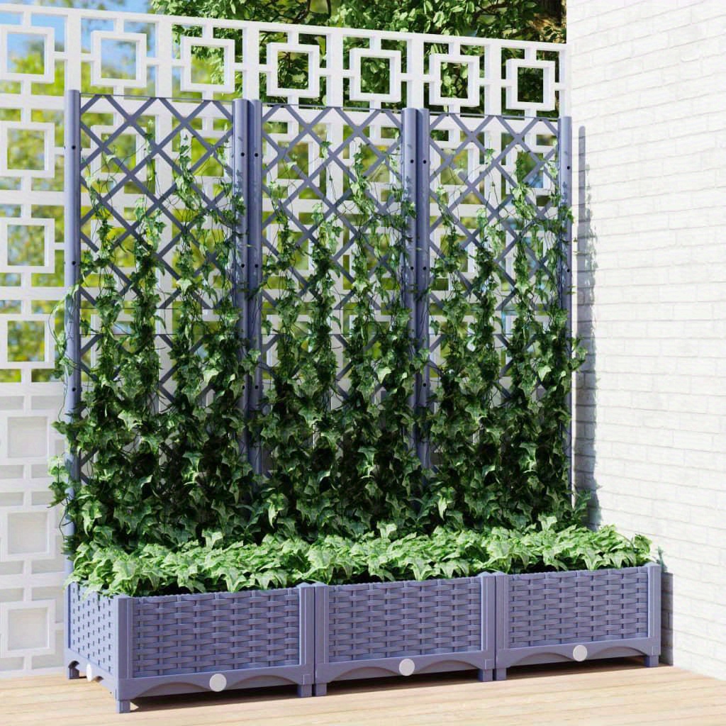 

Weather- Resistant Dark Grey Garden Planter With Trellis For Climbing Plants 120x421. 5 Cm - Stylish Outdoor Decor And For Your Garden