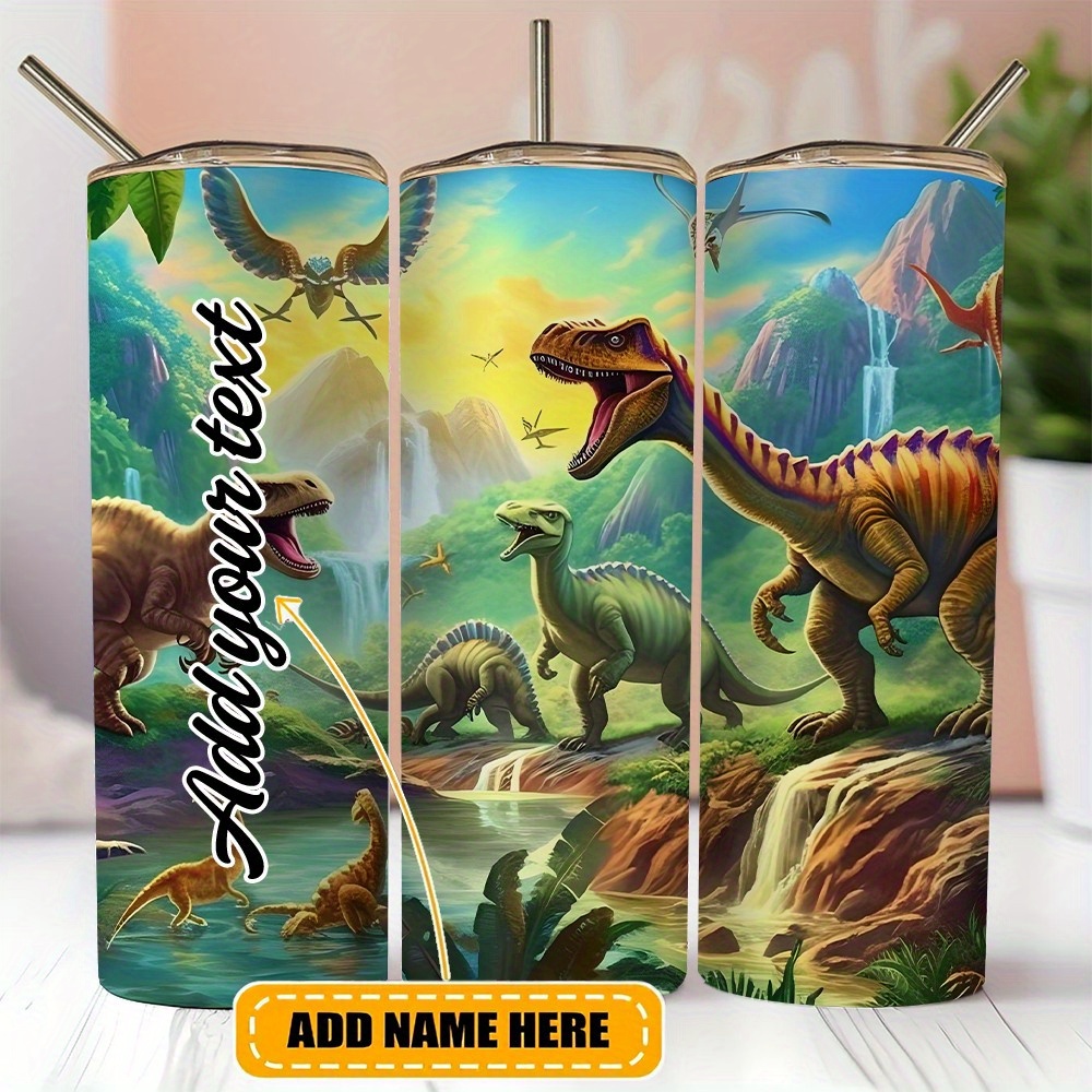 

Personalized 20oz Stainless Steel Tumbler With Dinosaur Design - Customizable Text, Insulated, Reusable, Multipurpose, Leak-proof Lid & Straw, Hand Wash - Ideal For Outdoor Activities