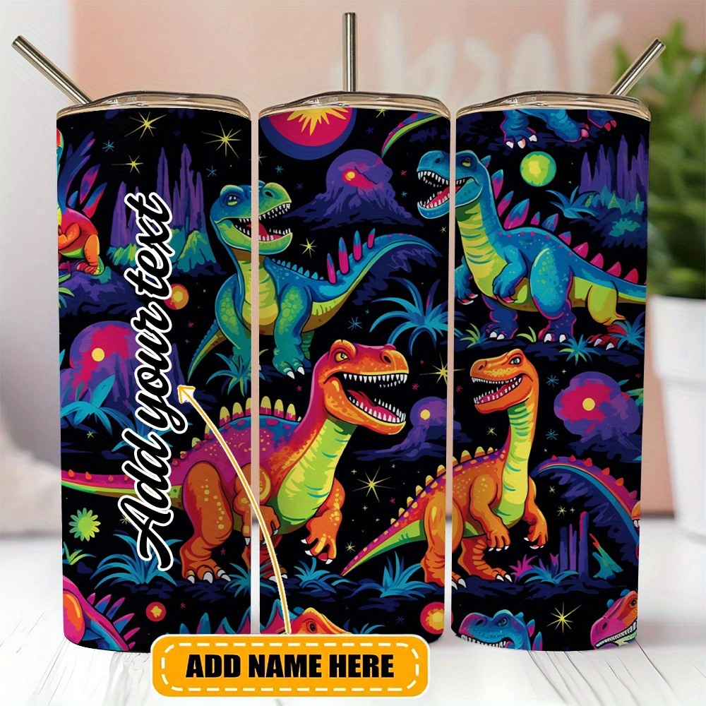 

Personalized 20oz Dinosaur Stainless Steel - Custom Text, -proof Lid & Reusable Straw - Hydration