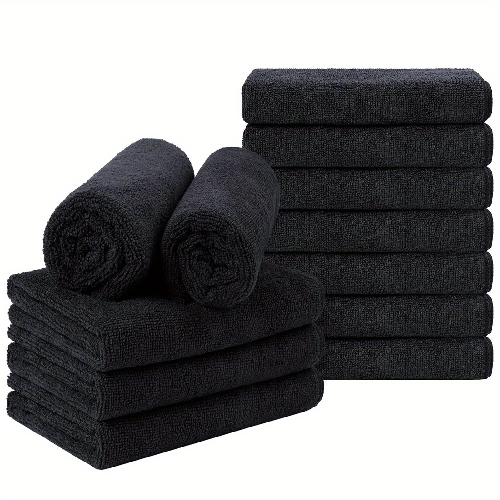TEMU 12pcs Black Towel, 27.5*11.81inch Super Soft And Absorbent Microfiber Towels For Salon, Hand, Gym, Bath, Spa And Home Hair Care