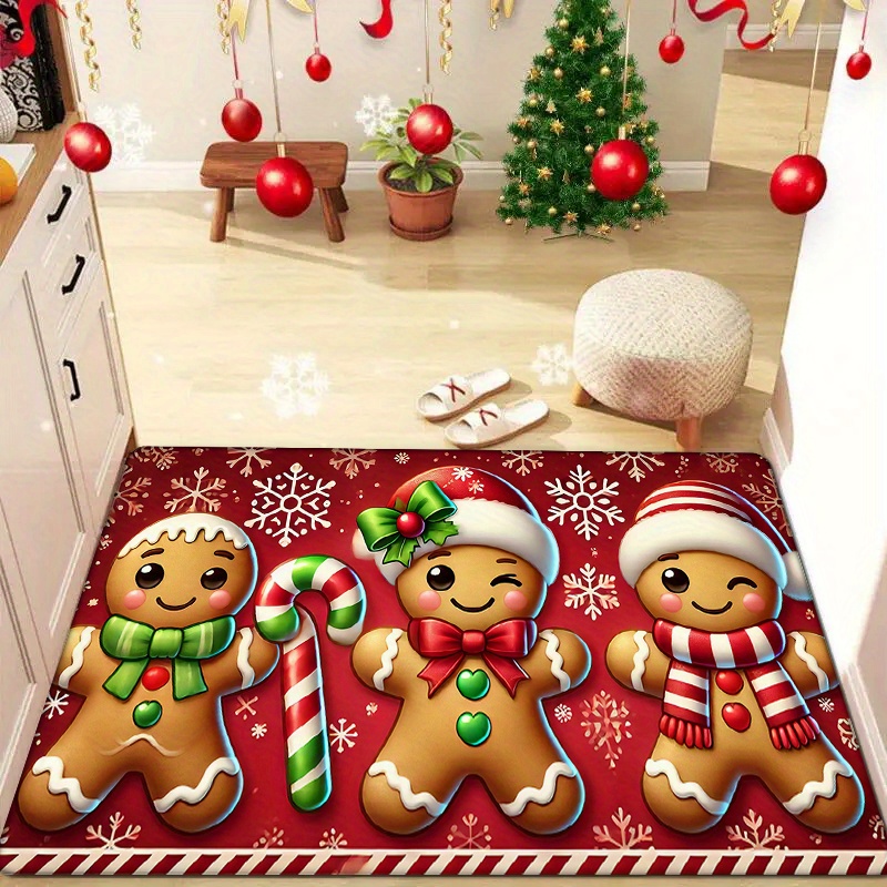 

Tapis de Noël Imprimé en Pain d'Épice - Flanelle Douce, Antidérapant, Lavable en Machine pour Entrée, Salon, Chambre, Cuisine et Décoration de Buanderie