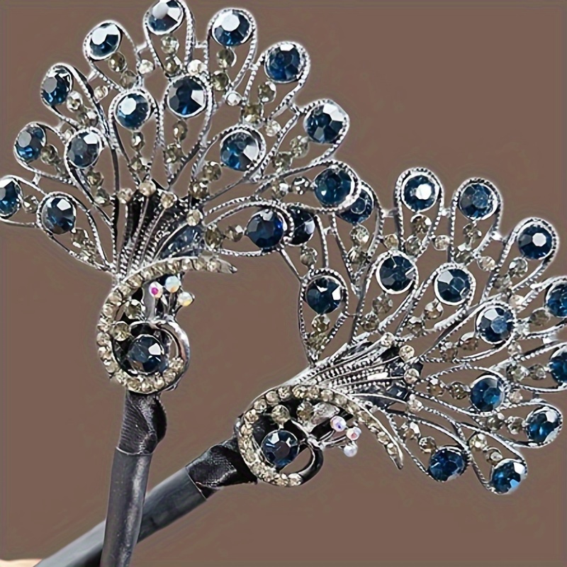 

Vintage Style Peacock Feather Shaped Hair Clip With Sparkling Rhinestones, Elegant Alloy Hair Bun Maker Twist Holder, Fashion Hair Accessory For Women - Single Piece, Suitable For Age 14+