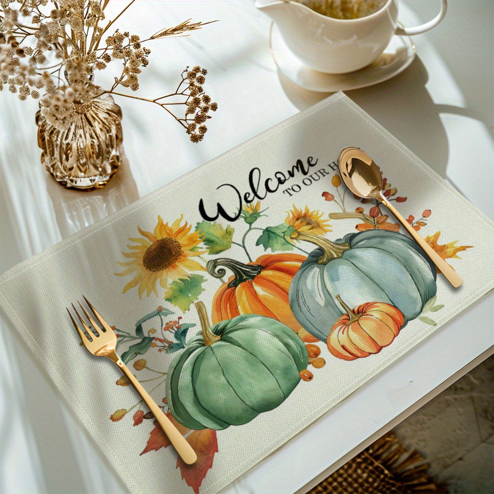 

4pcs Placemats Set - Pumpkin & Sunflower Design, Washable & Heat-resistant Polyester, Fall Dining & Parties