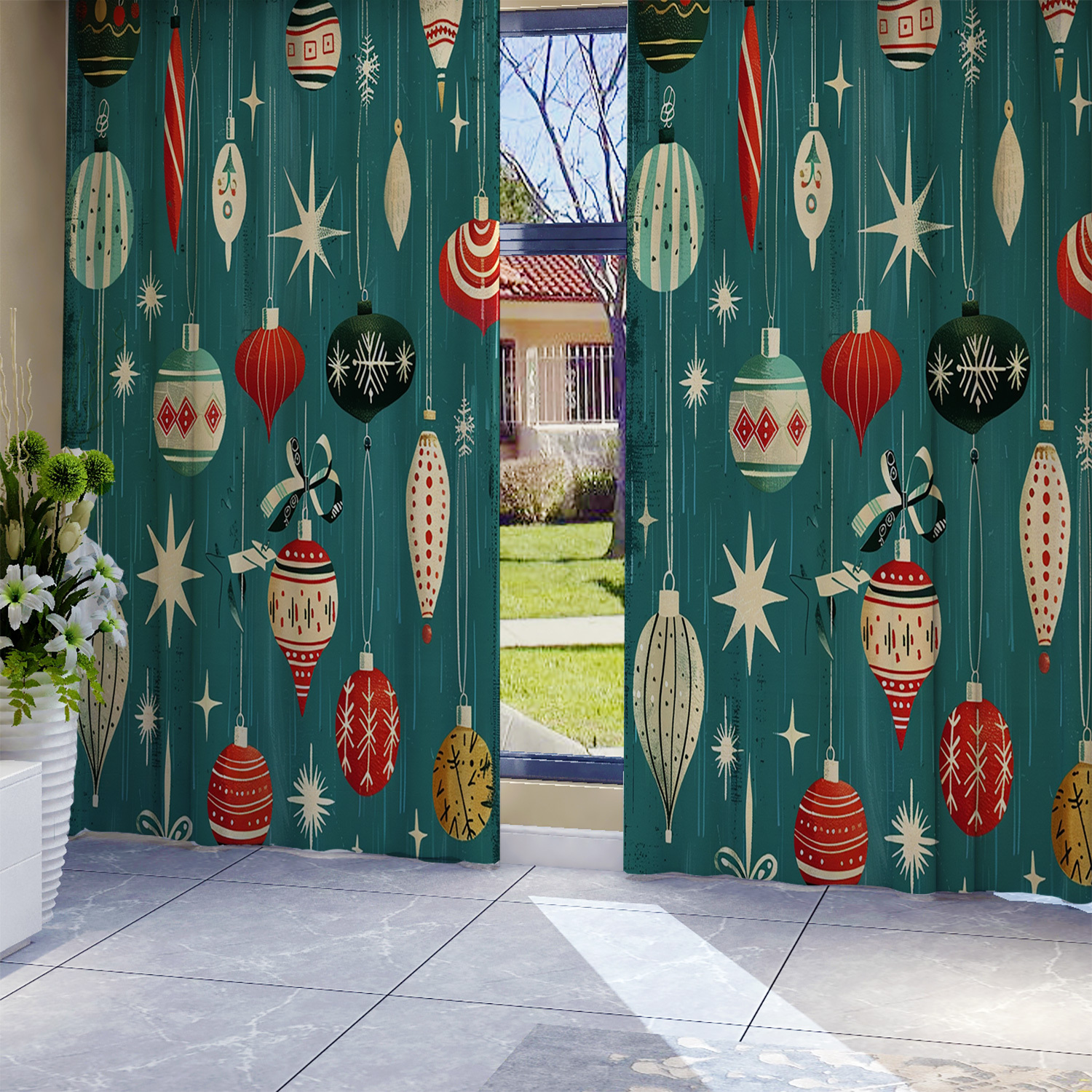 

2pcs, All-season Vintage Christmas Print Curtains, Living Room Curtain Rod Pocket Curtains, Living Room Furniture Decoration Home Decor