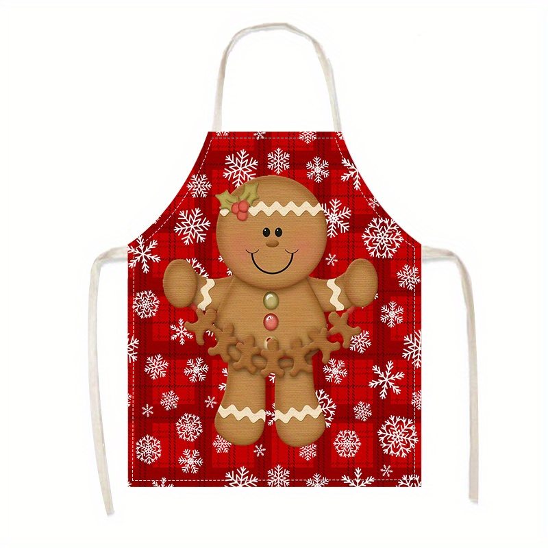 

1pc Christmas Snowflake Gingerbread Man Print Apron, Comfortable Durable Stain Resistant Linen Kitchen Cleaning Apron, Festive Party Decor Waist Apron, 100% Woven Linen Material