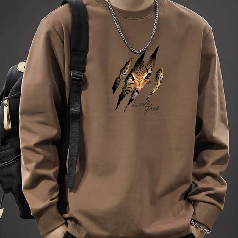 

Men's Casual Cotton Sweatshirt - 100% Cotton Knit Fabric - Regular Neck Pullover With Long Sleeves And Eagle Print - Slight Stretch Comfortable Active Sweater For Spring And Autumn