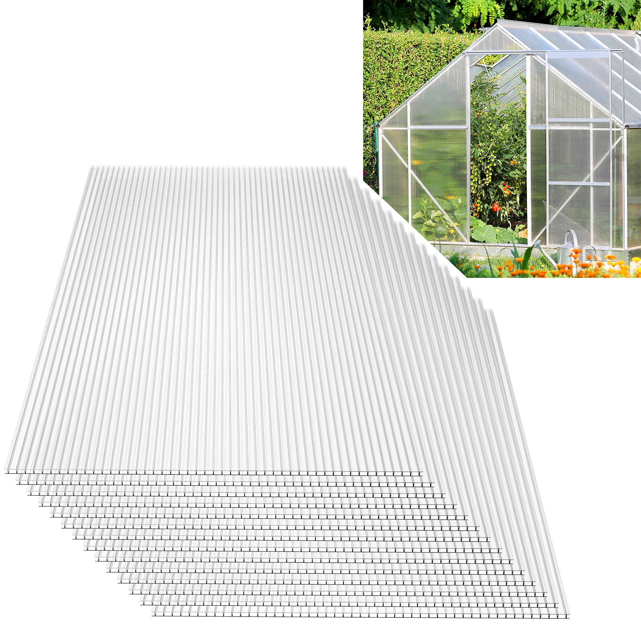 

14 Pieces Of Uv-resistant Polycarbonate Hollow Chamber Panels 700g/㎡ Panel Corrugated Greenhouse Panel For Garden Greenhouse (605 X 1210 X 4 Mm, Transparent)