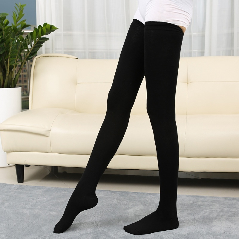 

Women's Thigh-high Knit Socks - 1 Pair Solid Color, 100% Polyester, Hand Washable Over-the-knee Stockings