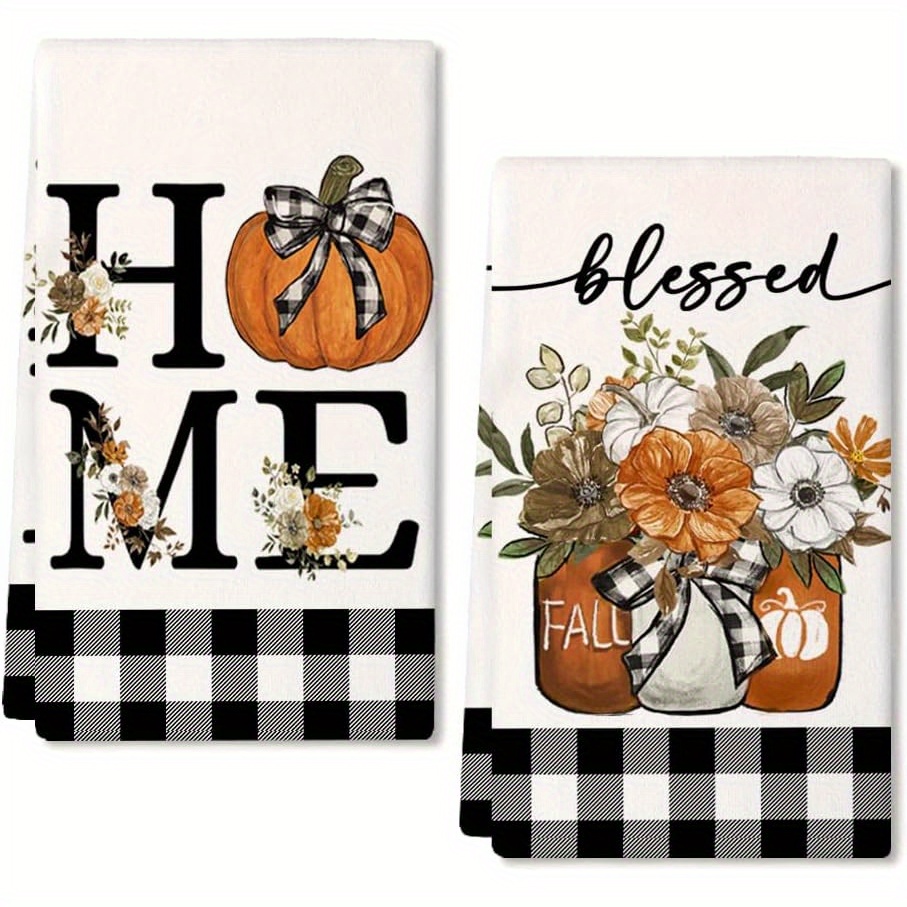 TEMU Fall Kitchen Towels For Fall Decor, Black Flower Vase Autumn Dish Towels 18x26 Inch Set Of 2, Farmhouse Home Thanksgiving Harvest Vintage Decorations Ad353