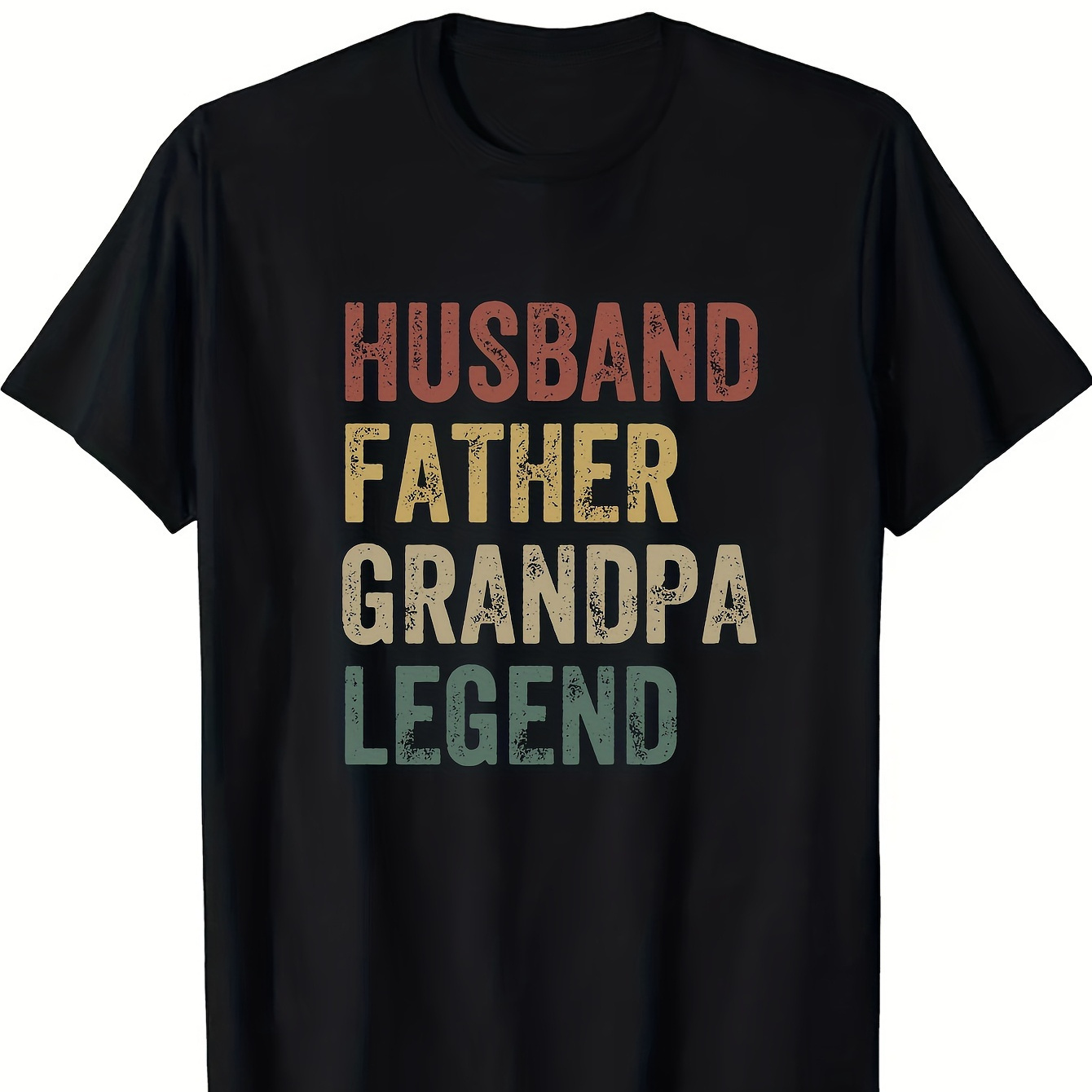 

Husband Father Grandpa Legend Letter Print T-shirt Men's Casual Style Summer And Autumn Slightly Elastic Round Neck T-shirt