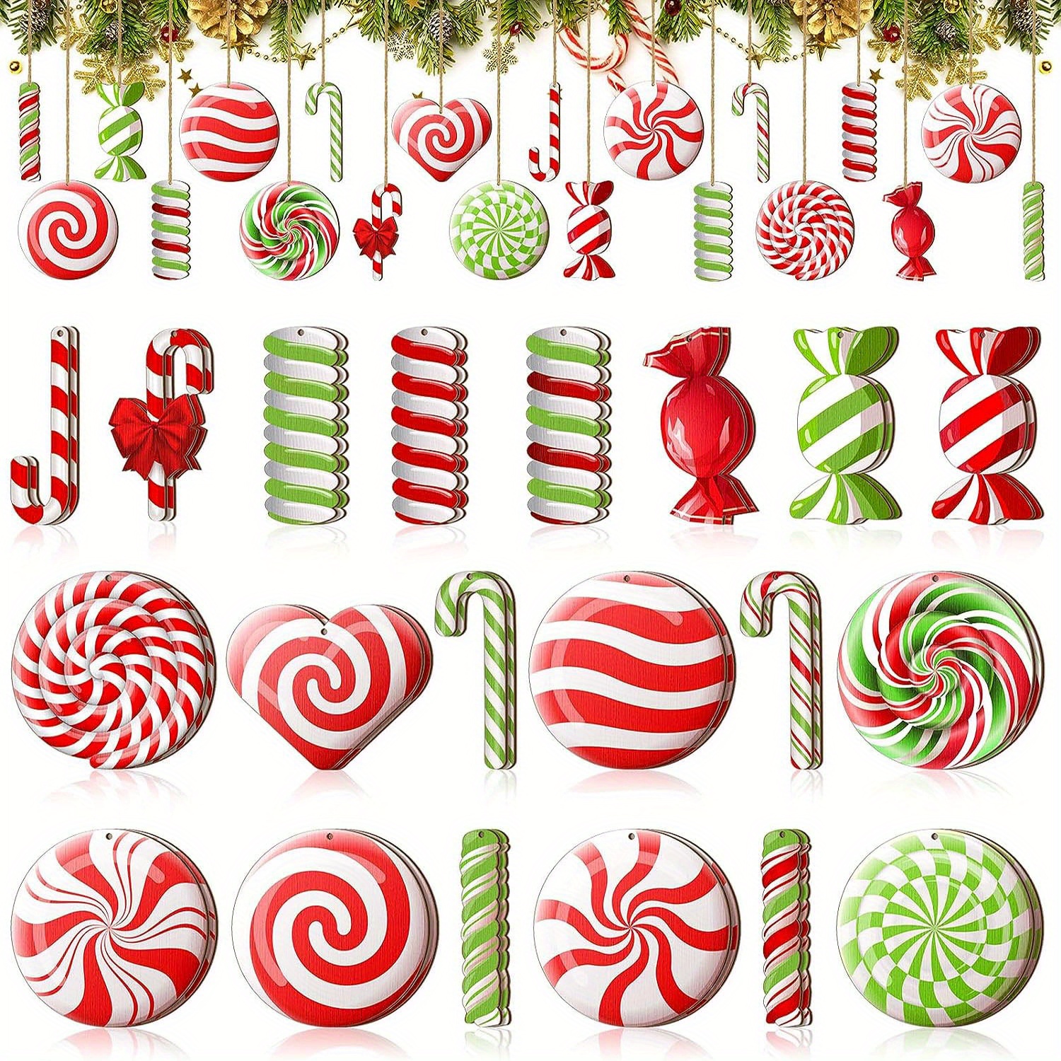 

20-pack Christmas Candy Cane Wooden Hanging Ornaments – Festive Tree And Yard Decorations For Holiday Display, Unpowered Charming , Featherless Easy-hang Wooden Holiday Embellishments