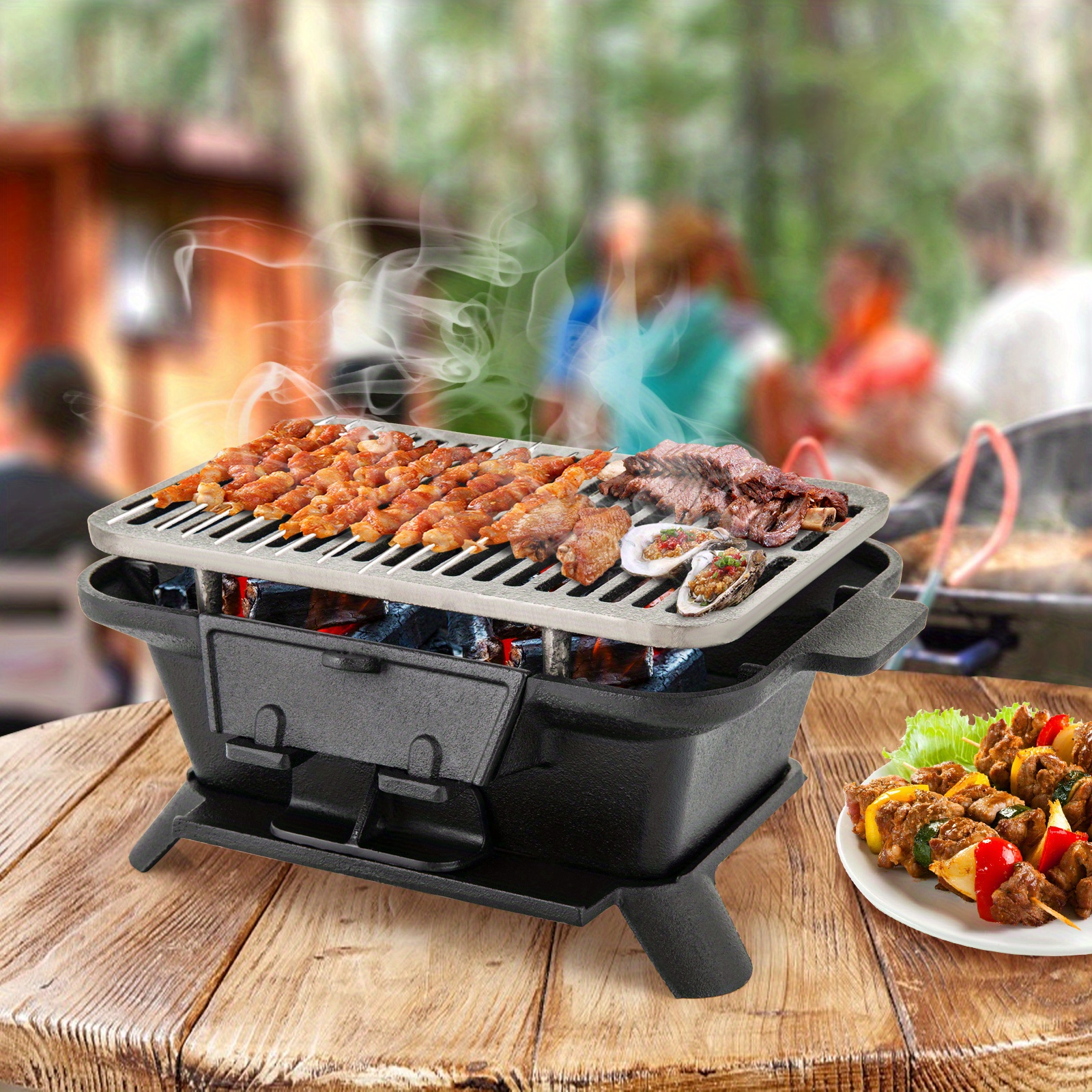 100 cast iron hibachi grill portable charcoal grill Temu