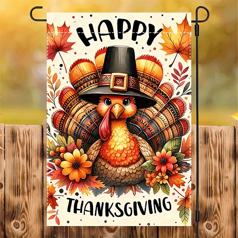 

Happy Thanksgiving Garden Flag - Double-sided Waterproof Polyester Yard Decoration With Colorful , No Electricity Required, Fits Standard Flagpoles, 12x18 Inch - 1pc