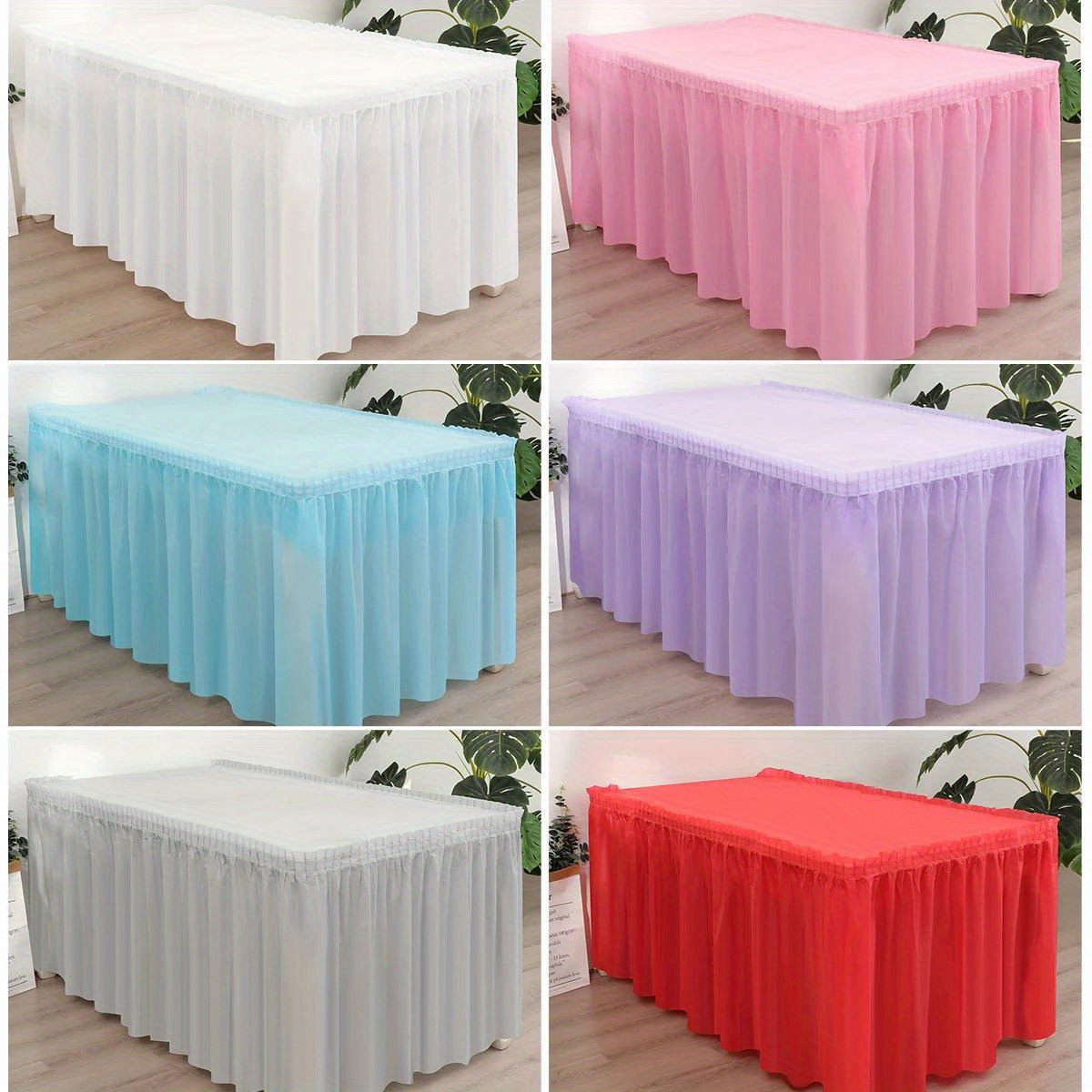 

2pcs/set Party Table Skirt Party Wedding Decoration Table Skirt Waterproof And Oil Proof Rectangular Color Table Skirt Set