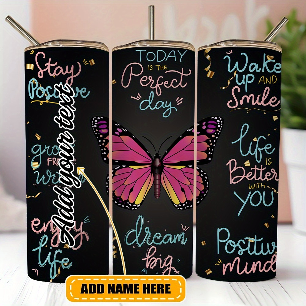 

Personalized 20oz Stainless Steel Tumbler With Leak-proof Lid And Straw - Custom Name Insulated Mug, Hand-wash Only, Multipurpose, Reusable, No Electricity Needed, Positive Quotes Design