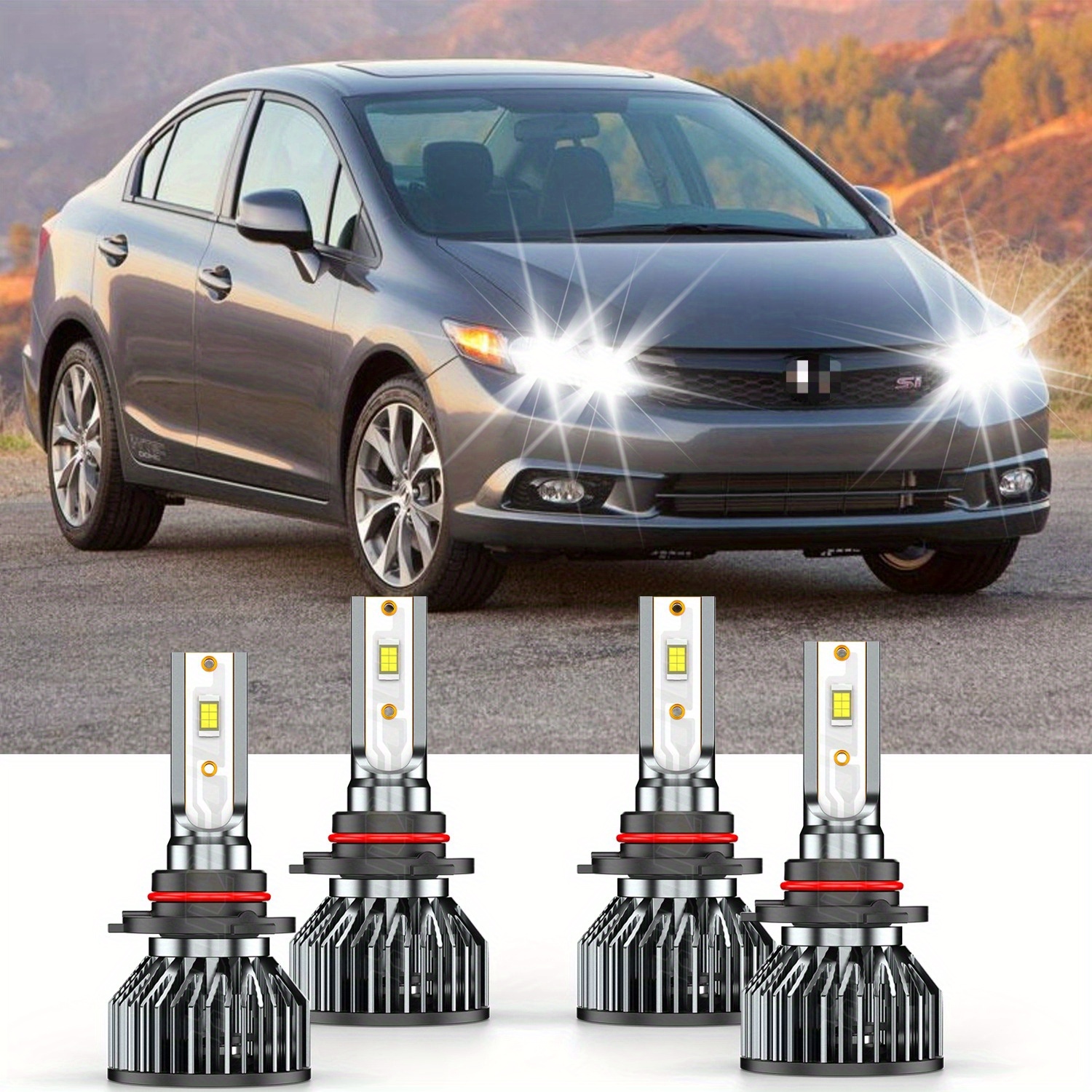 

Pack Of 4 Led Headlights Bulbs 6000k W/ For Honda Civic 2006 2007 2008 2009 - 2011