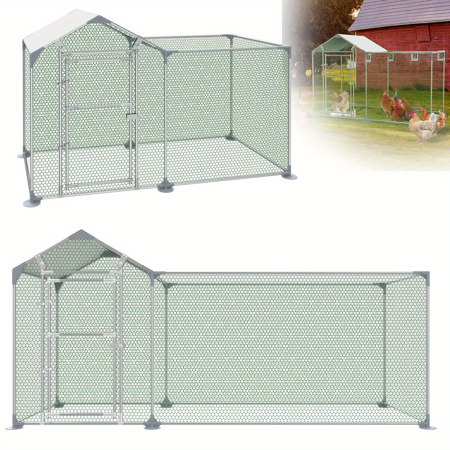 

Chicken Coop Animal Enclosure Free-range Enclosure Animal Run With Pe Shade Roof, Chicken House Barn Small Animal Shed Laying Nest Chicken Aviary Poultry House