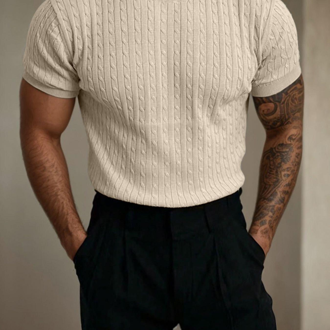 

Sanopy Men's Short Sleeve Knit T-shirts Crew Neck Slim Fit Stretch Pullover Sweater Casual Solid Basic Knitwear