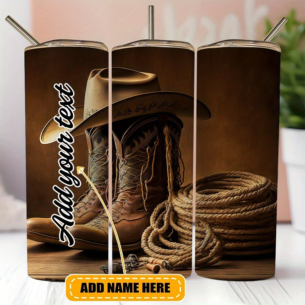 

Custom Name 1pc 20oz Add Your Own Text Western Cowboy Stainless Steel - -proof Lid & Reusable Straw - Ideal For Hydration And Beverages