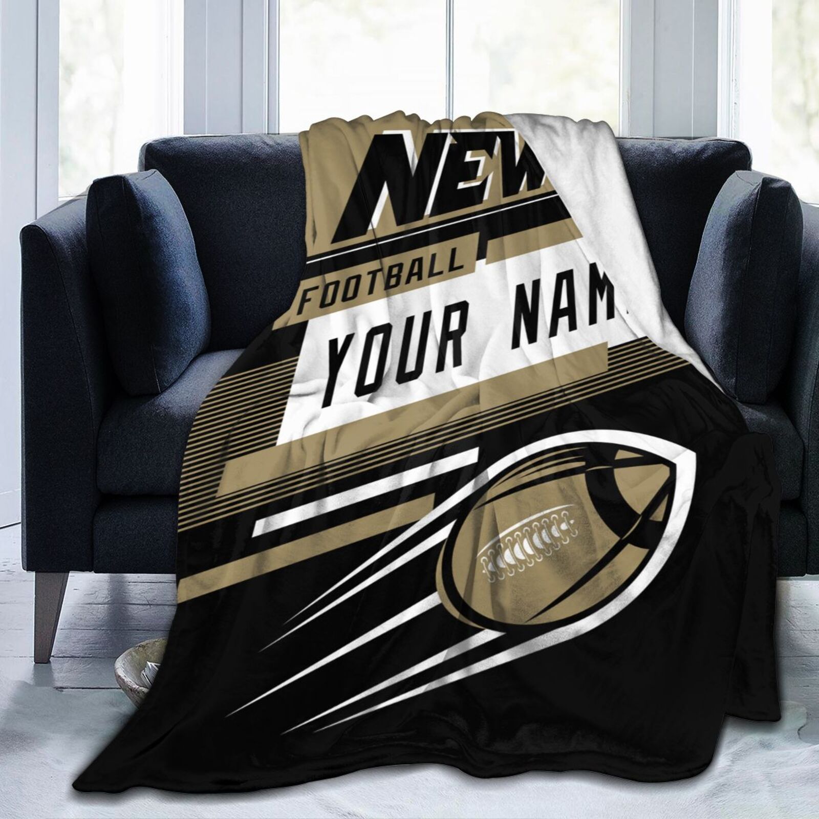 

Customizable New Orleans Football-themed Blanket, Personalized Name Fan Gift, Soft And Warm Knit Polyester Throw, Rectangle, Use Without Power