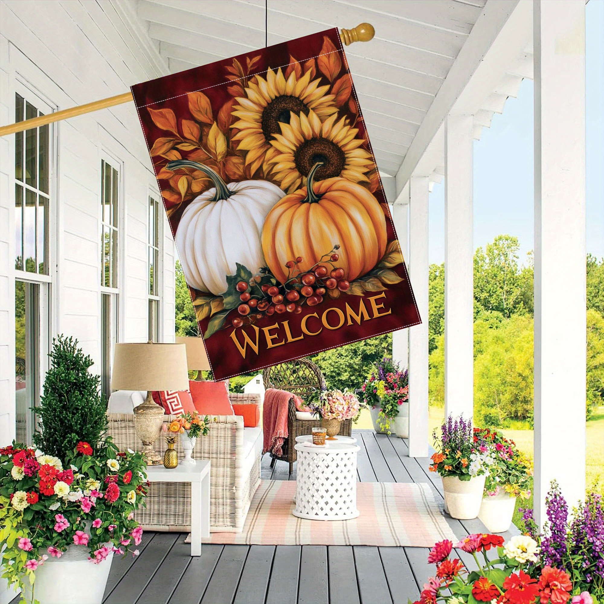 

Festive Fall Welcome Flag: 28in X 40in Double-sided Garden Flag For Outdoor Decoration - No Power Required - Made Of Durable Polyester