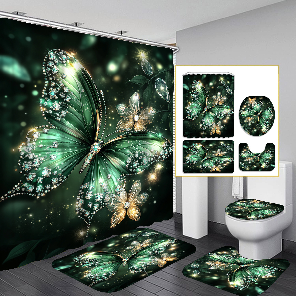 

1pc/4pcs Shower Curtain Set, - Pattern Shower Curtain, Decoration, Shower Curtain Set 12 , Bathroom Carpet, U-shaped Mat, Mat, Bathroom Decoration