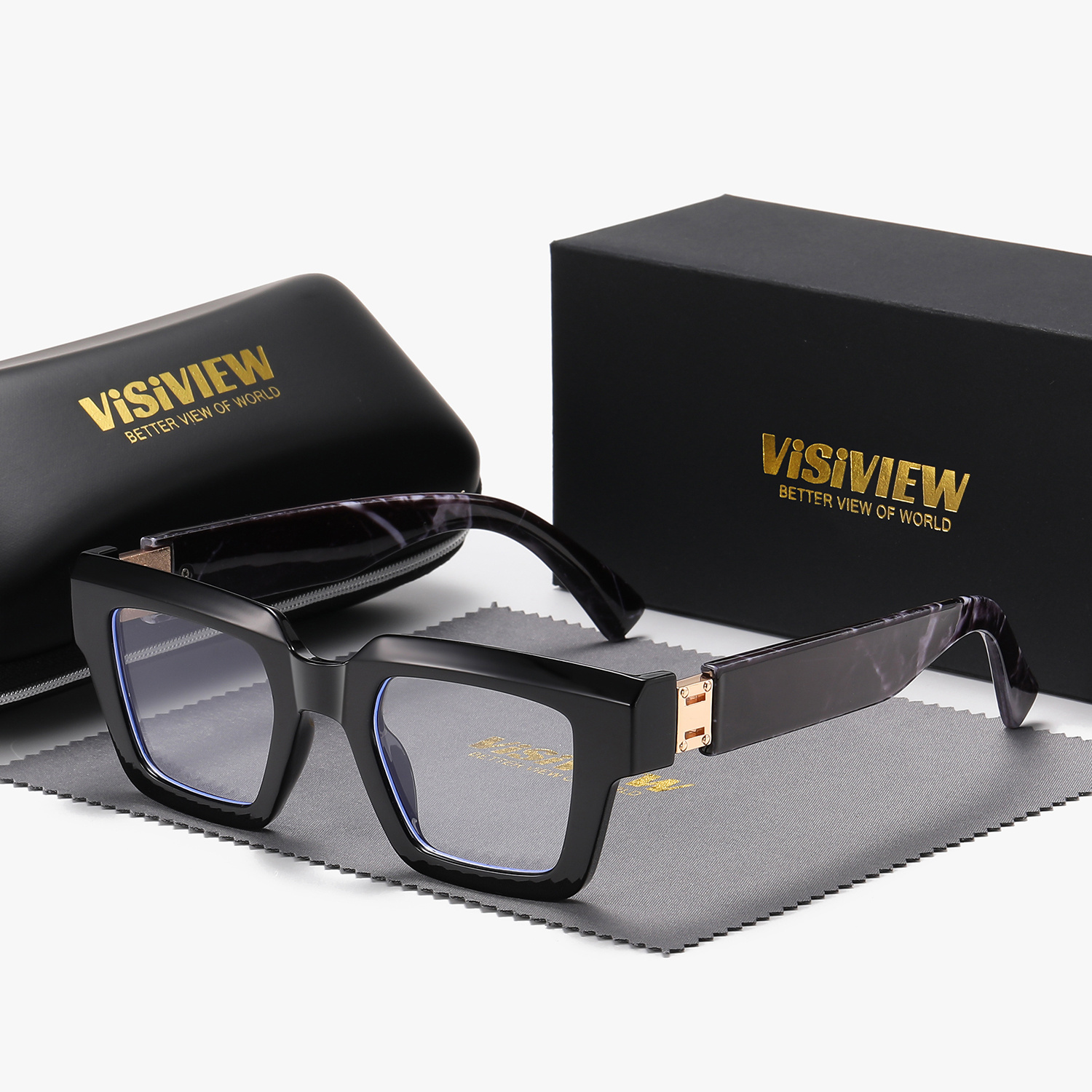 

Visiview Stylish Full-frame Glasses With Anti-blue Light Protection, Square Clear Lenses - Includes Case