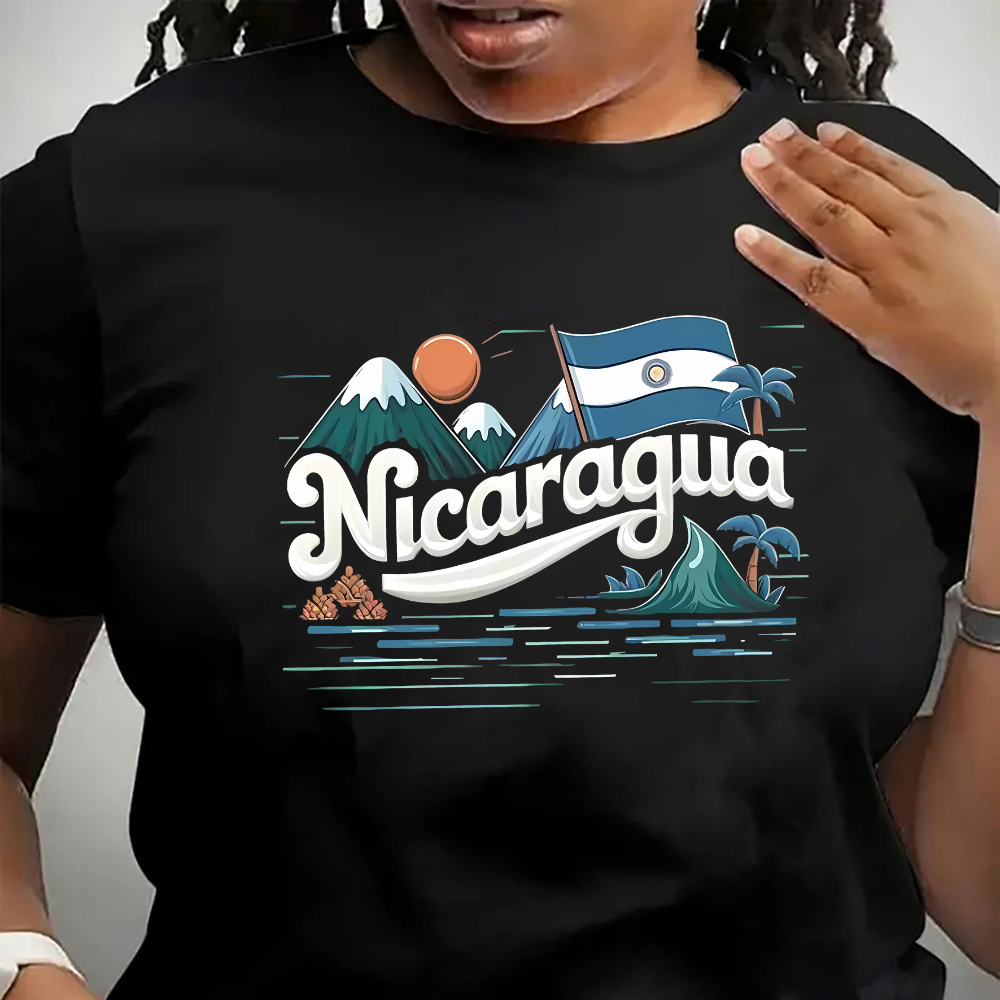 

Nicaragua Flag Graphic T-shirt - Women's Casual Sporty Tee, Crew Neck, Short Sleeve, Polyester Knit Fabric With Stretch - Comfortable For Holidays And Wear