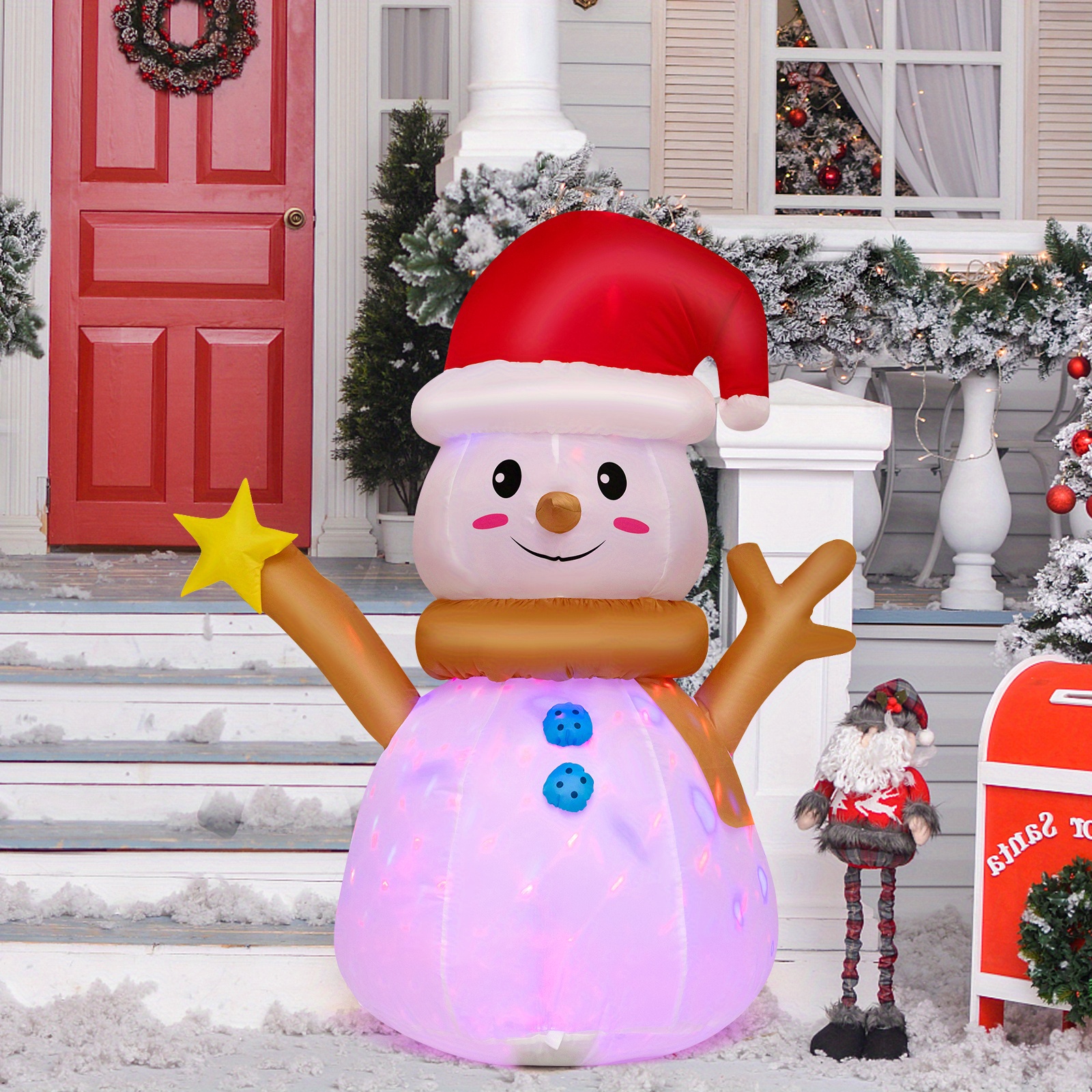 

Costway 4 Ft Inflatable Snowman, Christmas Decoration W/ 360° Rotating Led , Sandbag, Lighted Christmas Decoration, Decoration