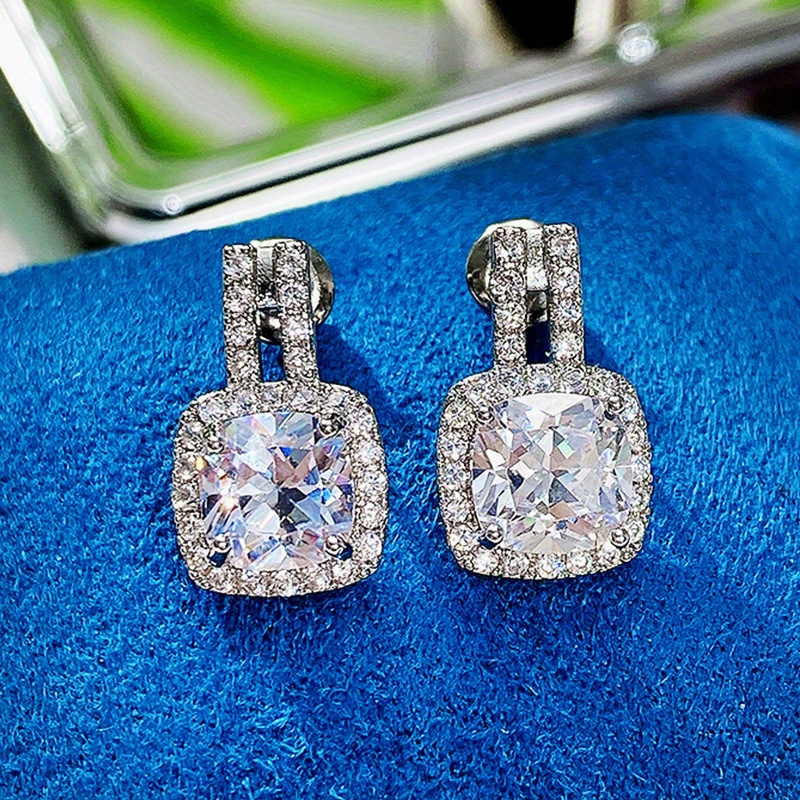 TEMU A Pair Of Square Zirconia925 For Ladies, Engagement, Wedding, And Party Jewelry Accessories.