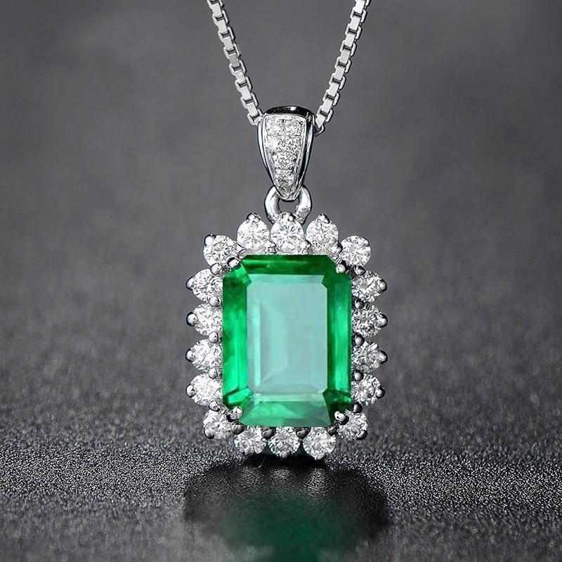 

1pc Square Green Synthetic Zirconia 925 Sterling Silvery Pendant Necklace Wedding Silvery Necklace