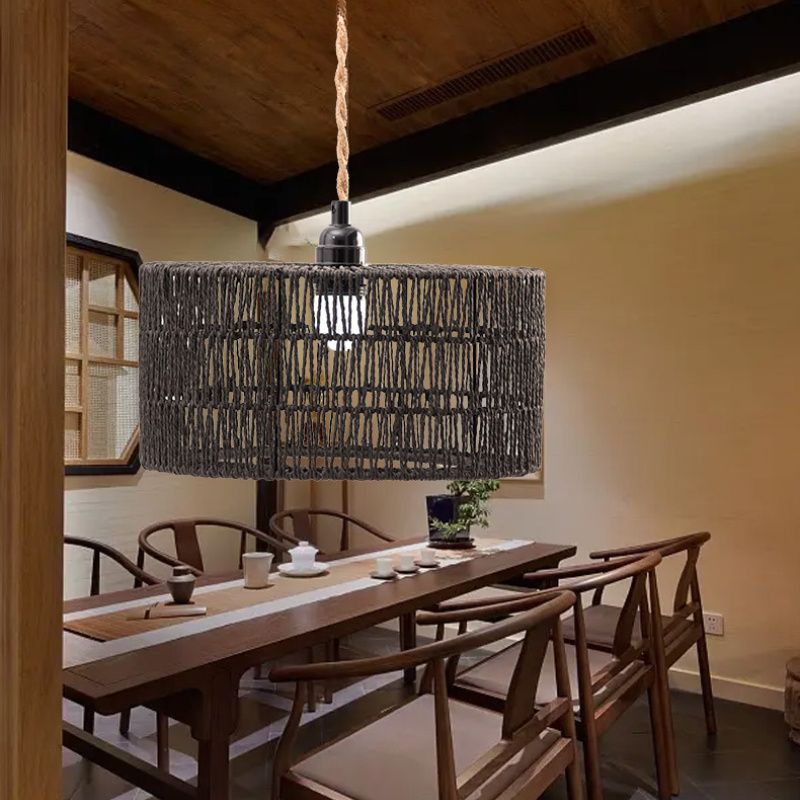 

1pc Handwoven Paper Rope Lampshade - Bohemian Pendant Light For Restaurants, Bars, Homes, And Tea Rooms - Unique And Artistic Hanging Lighting Decor