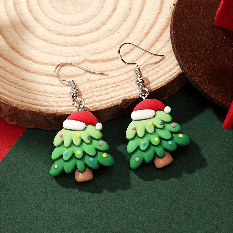 TEMU 1 , Orecchini a da Donna, Orecchini Natalizi con Cappello di e Albero di Natale Colorati, Orecchini in Resina con Albero di Natale a Verde,