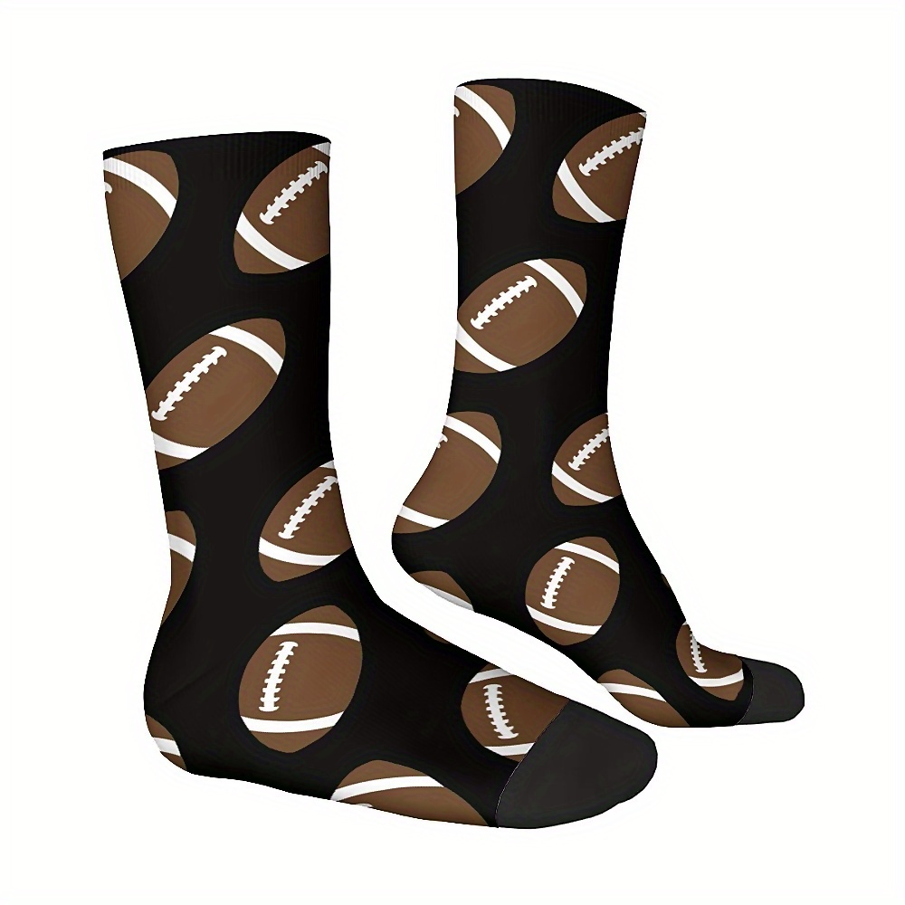 

Geometric Football Pattern Crew Socks - Men's Casual Outdoor Wear - Machine Washable - Spandex Blend - Polyester Material