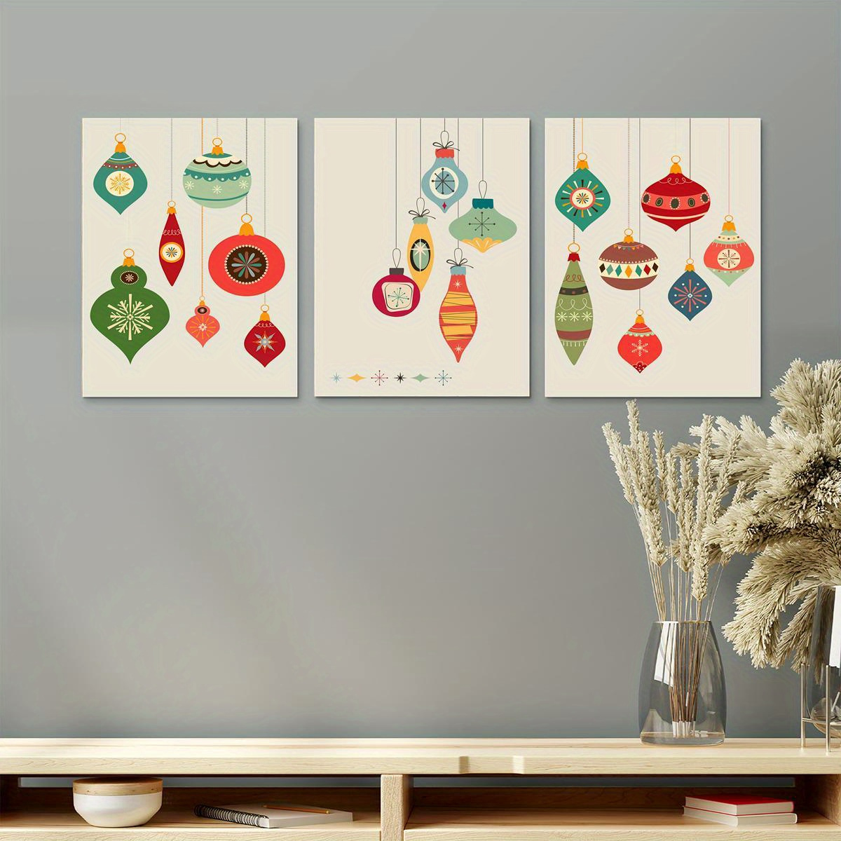 

Vintage Christmas Canvas Art Prints- 3pcs Set, Mid-century Modern Holiday Decor, Waterproof& Versatile For Home, Office, Or Cafe Wood Frame