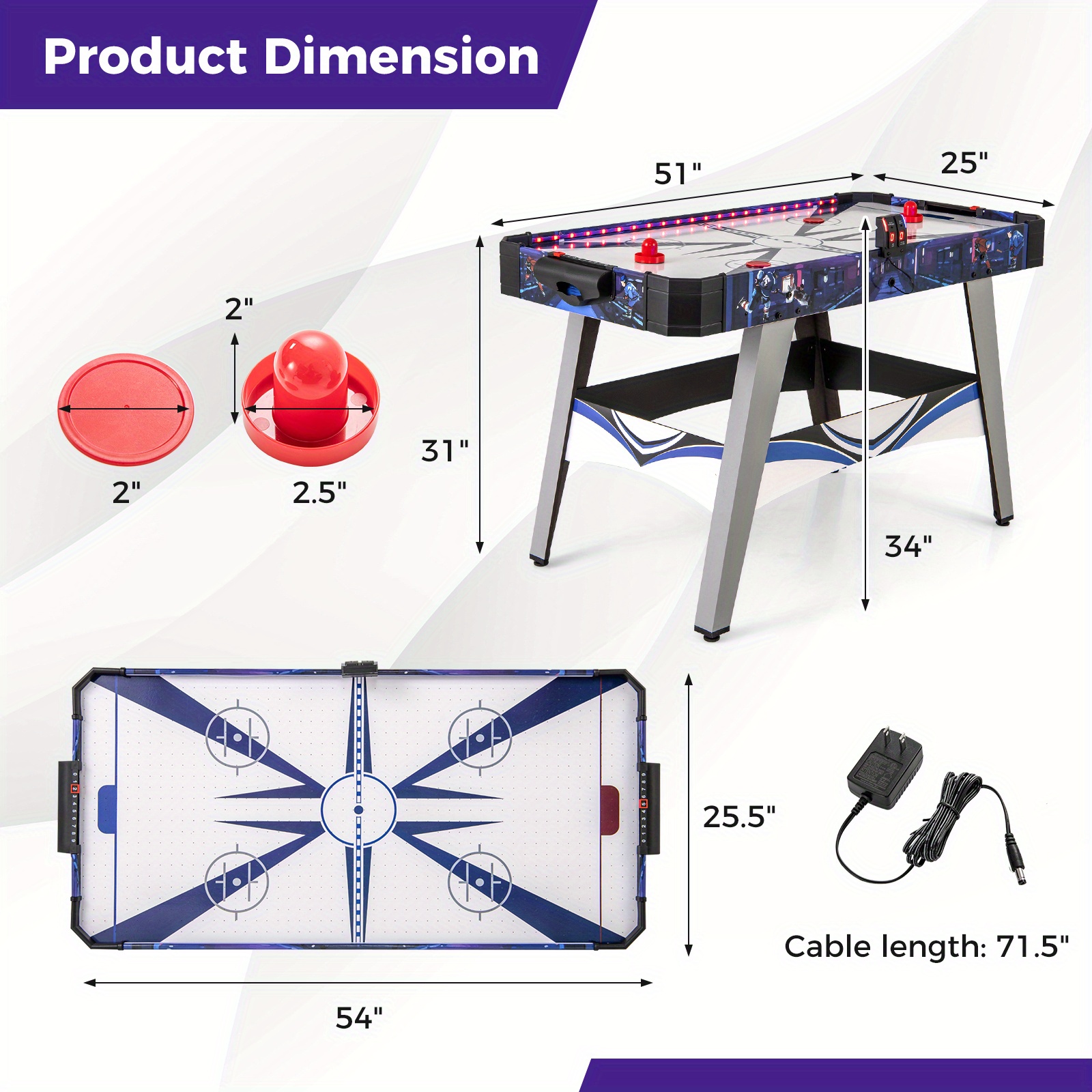 Lifezeal Air Hockey Game Table Powered Hockey Game Table W 2 Pushers ...