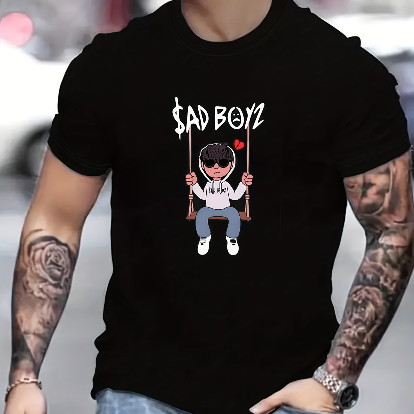 

Men's T-shirt, Men's Personality, Sad Boy Print, Men's Outdoor Casual Top, Comfort And Fashion Coexist