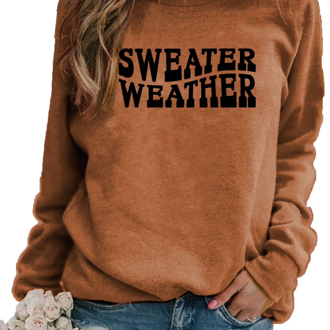 

Letter Print Sweatshirt, Crew Neck Casual Sweatshirt For Fall & Spring, Women's Clothing