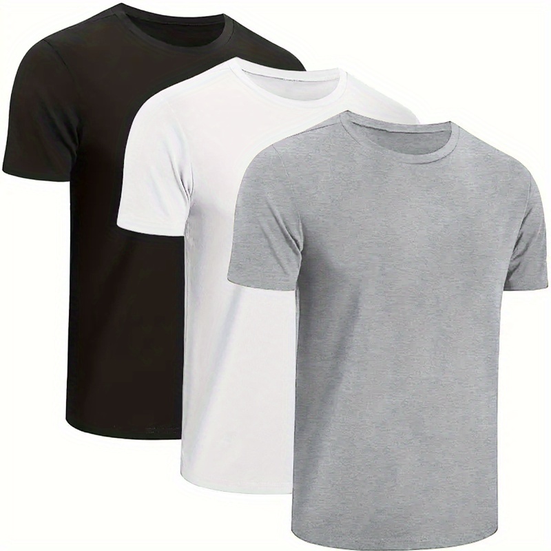 

3 Pcs Men' T-shirt, Casual Short Sleeve Crew Neck Tee, Men's Clothing For All Outdoor