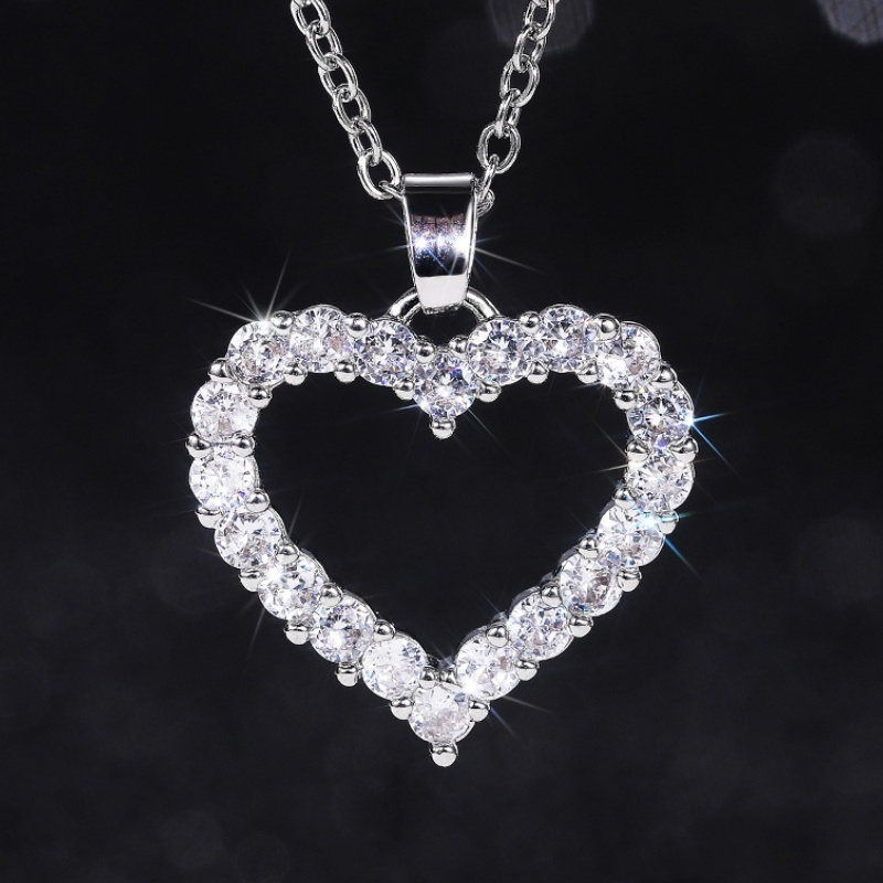 TEMU 1pc Romantic Heart-shaped Zirconia Pendant Necklace 925 Sterling Silvery For Men And Women Engagement And Wedding Gift