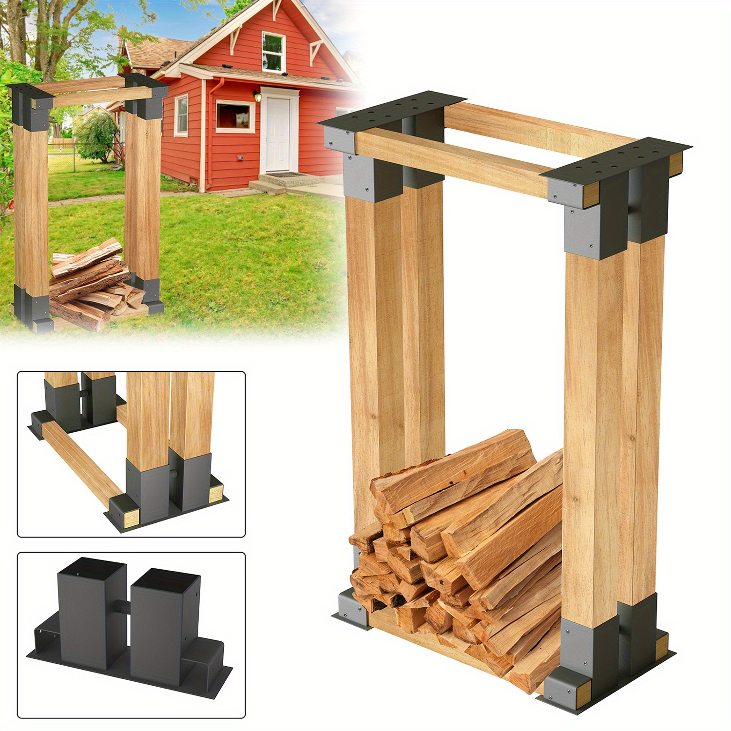 

4/8/12-piece Galvanized Wood Stacking Aids, Firewood Stack Holders For Indoor And Outdoor Use